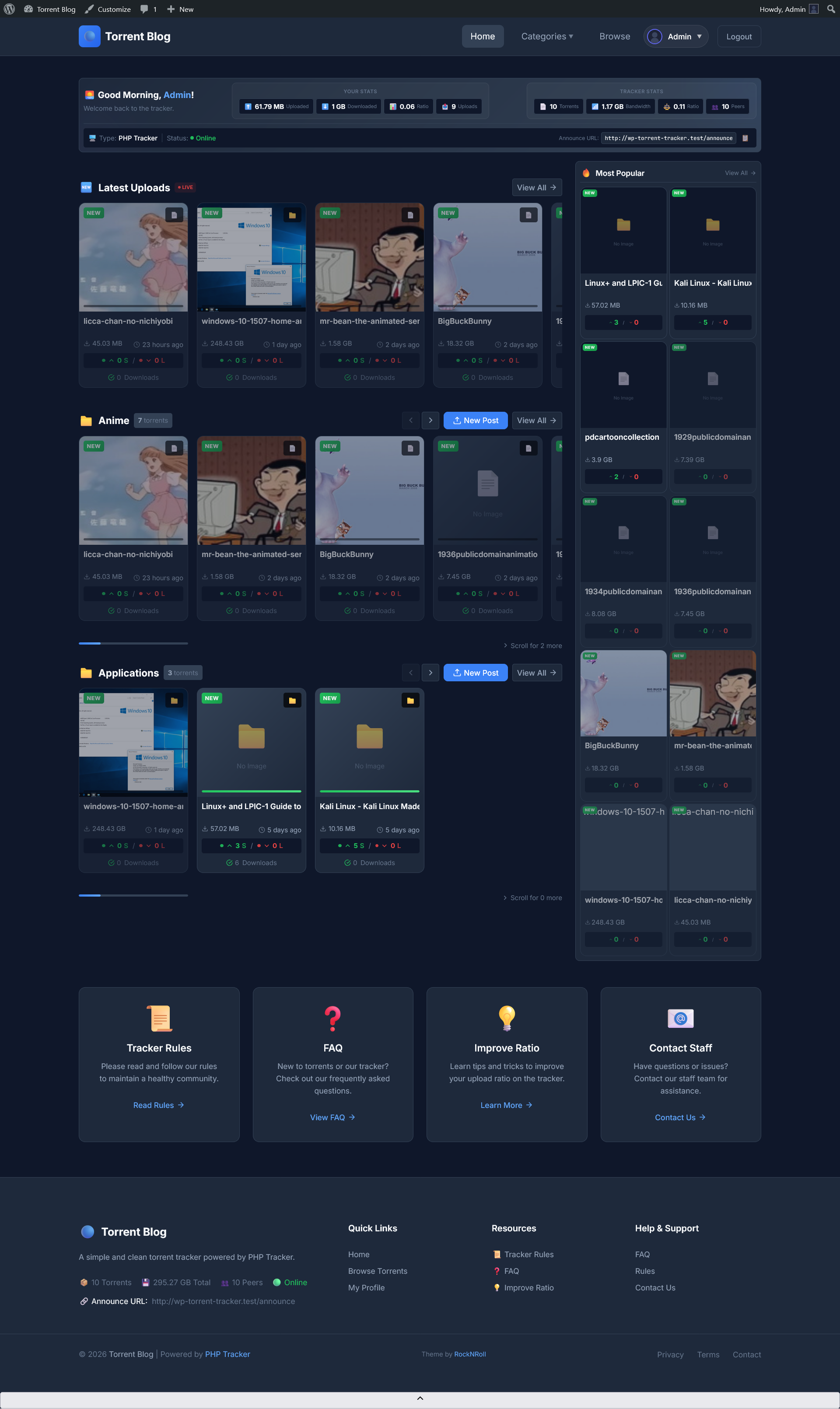 WP Torrent Tracker Homepage